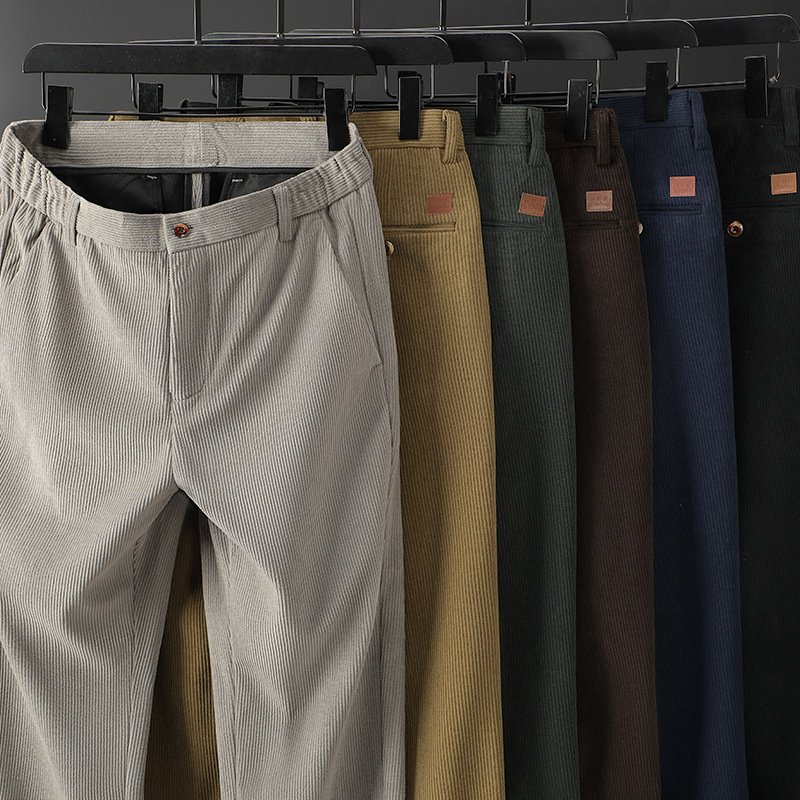 メンズゆったり棒ズボンパンツノンアイロン太いセクションストレートコーデュロイメンズパンツ