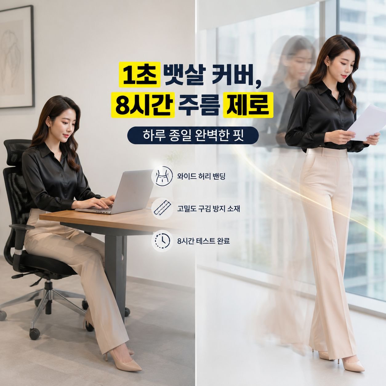 여성 캐주얼 세미부츠컷 와이드 팬츠 데일리 통근룩
