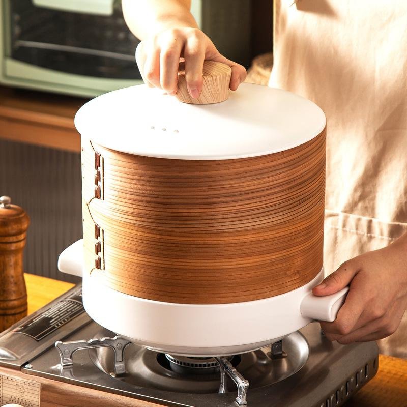 หม้อเซรามิกสองชั้นพร้อมตะกร้านึ่ง