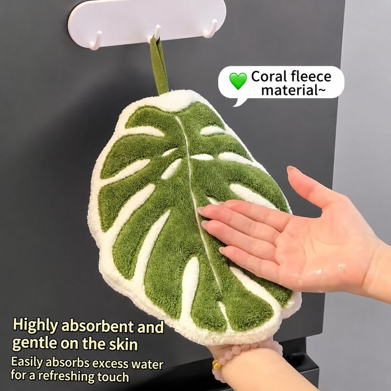 Monstera leaf hand towel, hangable household kitchen and bathroom absorbent towel