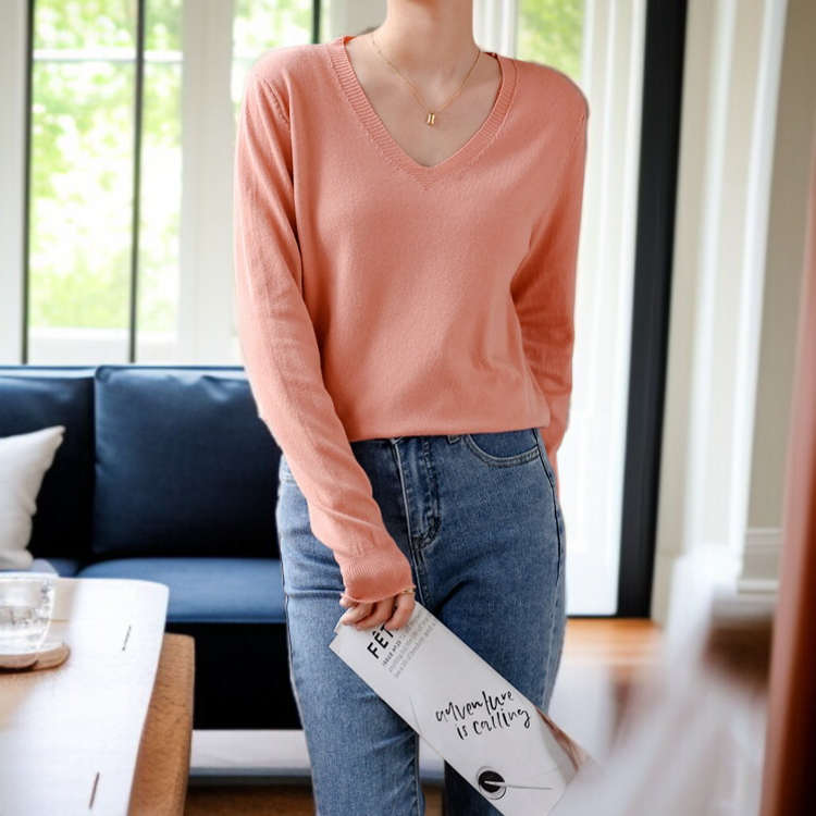 가을 겨울 루즈핏 니트 긴팔 상의 이너 얇은 니트 분위기 브이넥 추동복