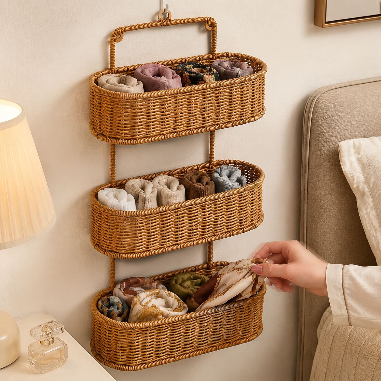 Punch-Free Imitation Rattan Bathroom Shelf, Shower Supply Organizer, Kitchen Storage Rack