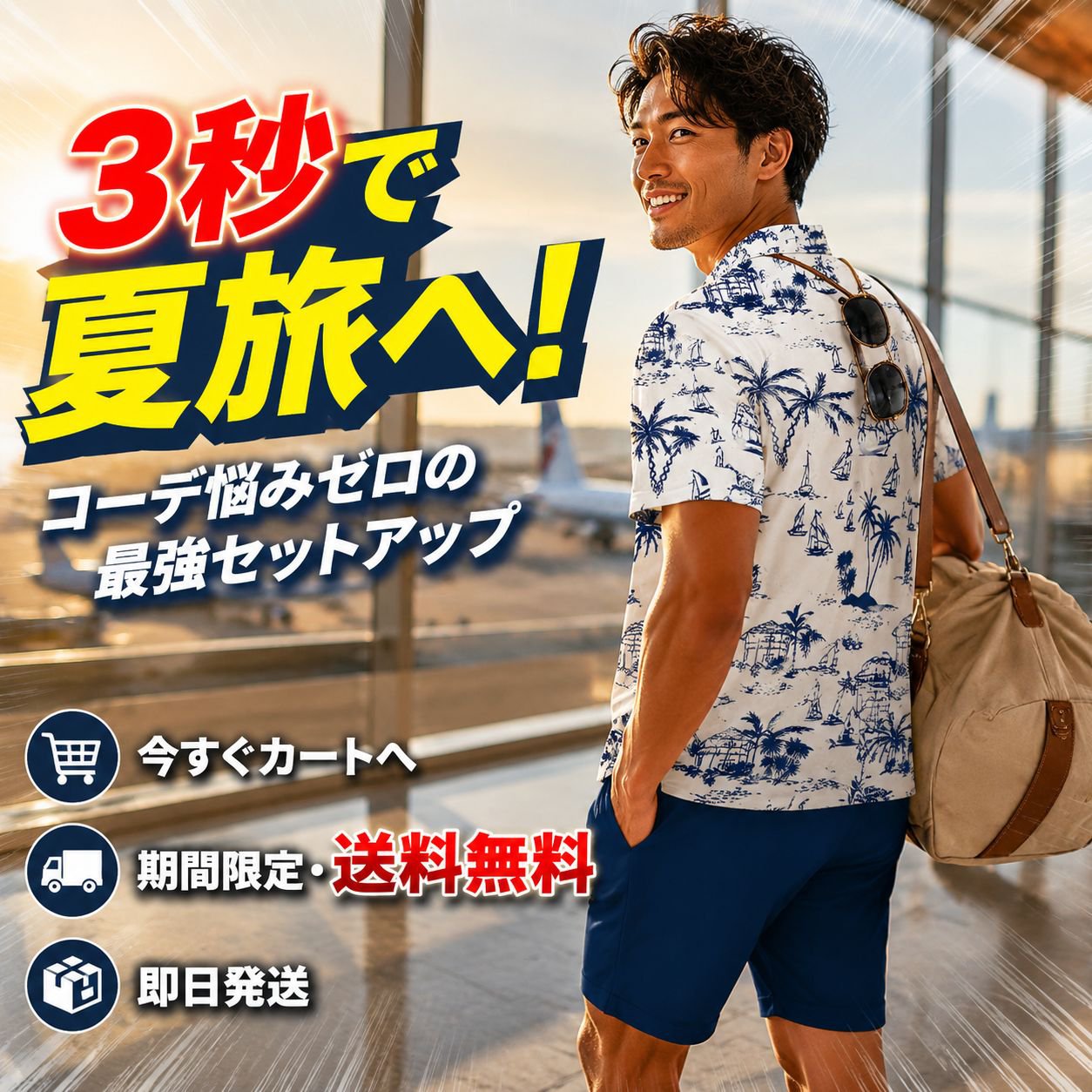 メンズ夏用通気性半袖ツーピースセット