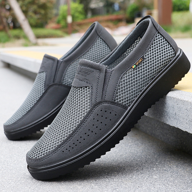 남성 컴포트 미끄럼 방지화 체중 캐주얼 통굽 여름 남성화 망사 원터치 슈즈 우레탄 소재 샌들 무릎 편안한 노인용 망사화 통풍 컴포트 미끄럼 방지화