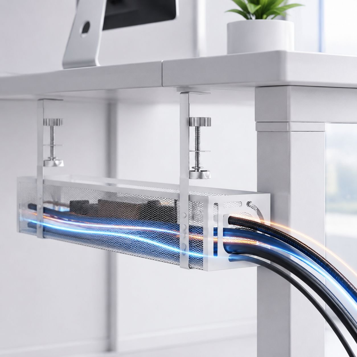 Easy-to-install under-desk wire organizer for home office