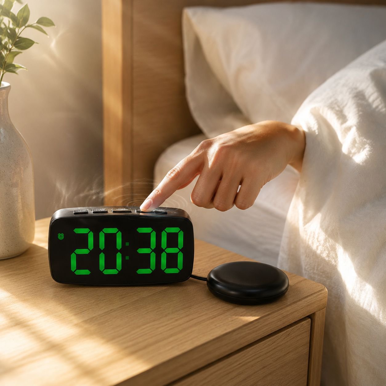 Radio-Controlled LED Vibrating Alarm Clock with Snooze and Large Digits