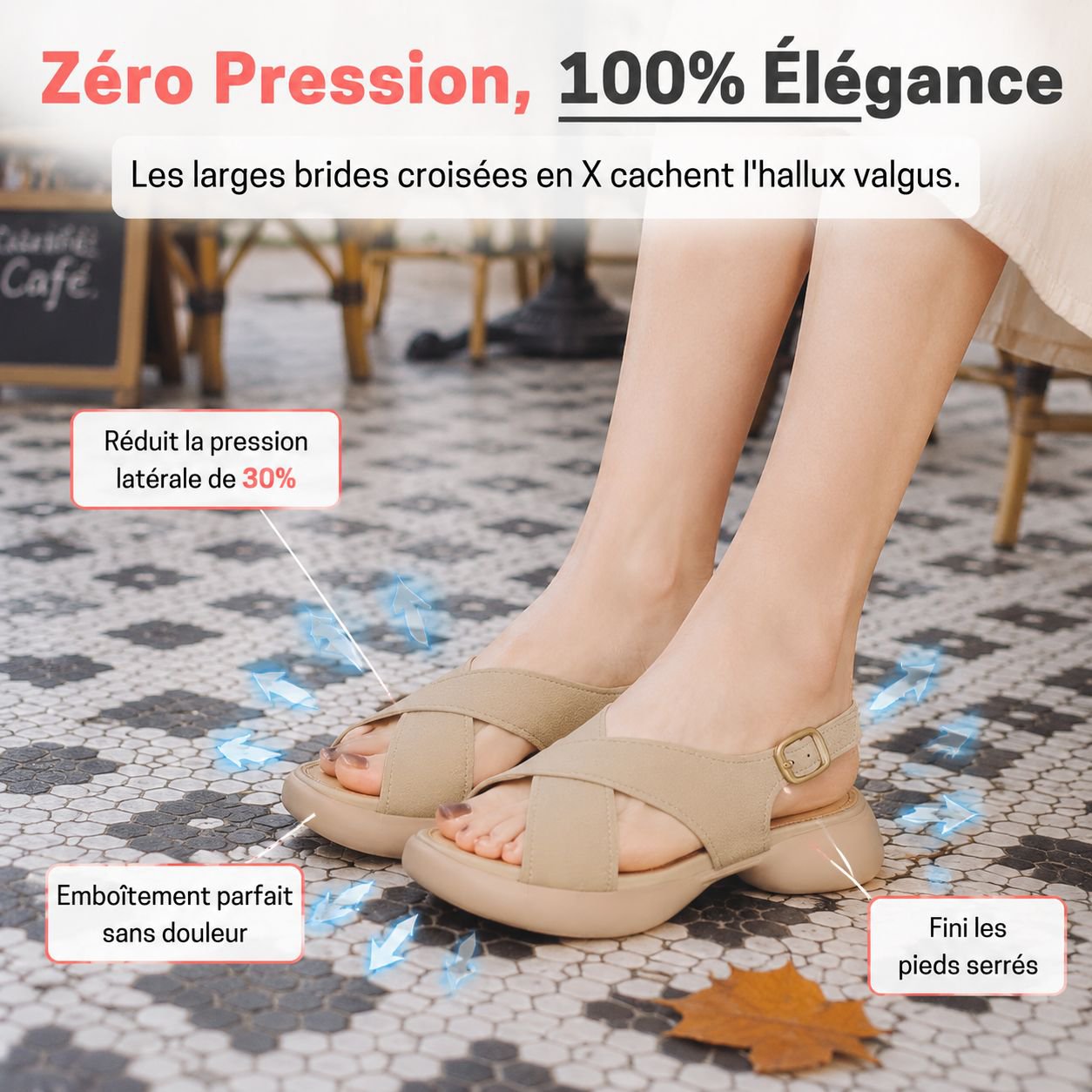 Sandales à semelles épaisses pour femme, style français, brides croisées, faciles à marcher