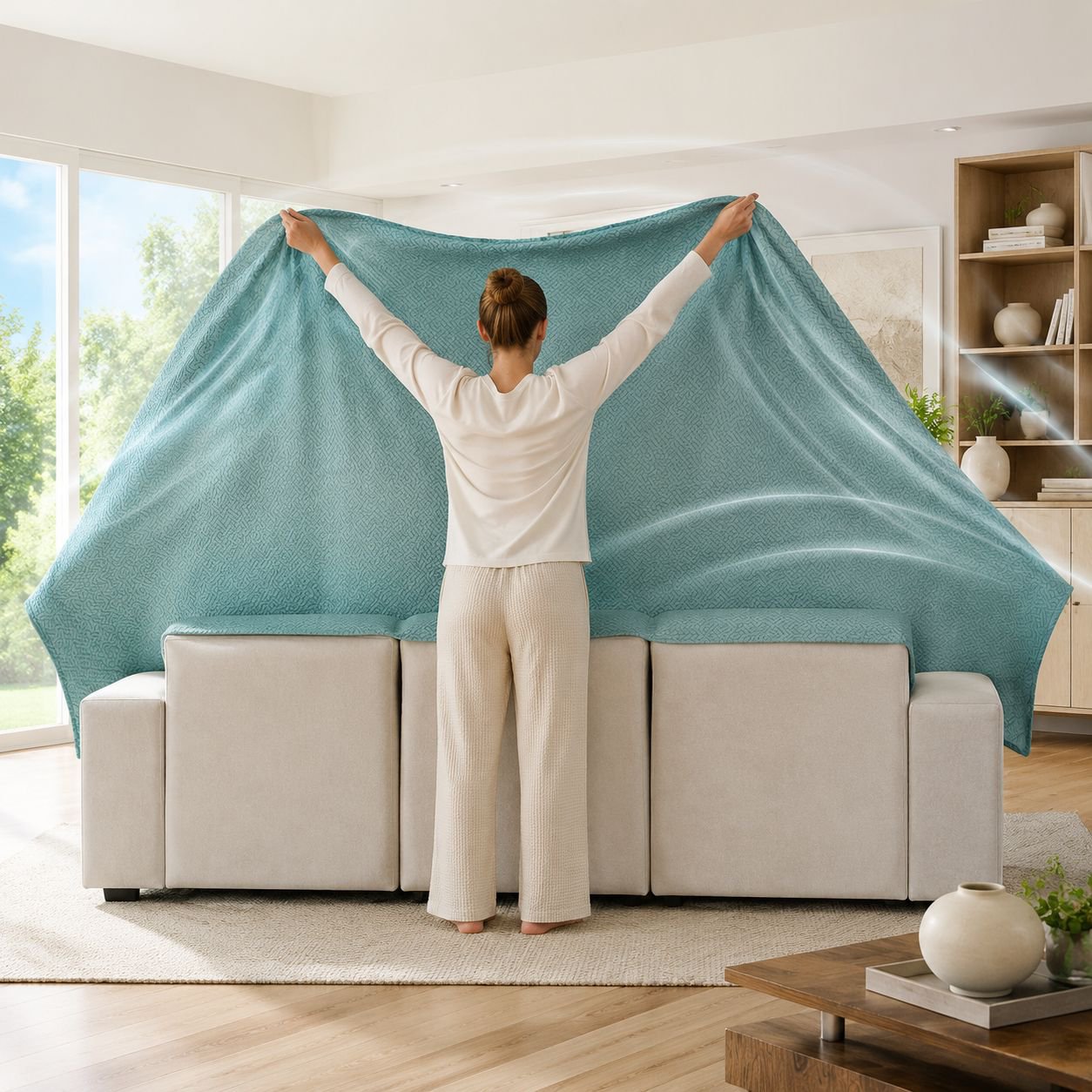 Easy-to-install full cover sofa slipcover