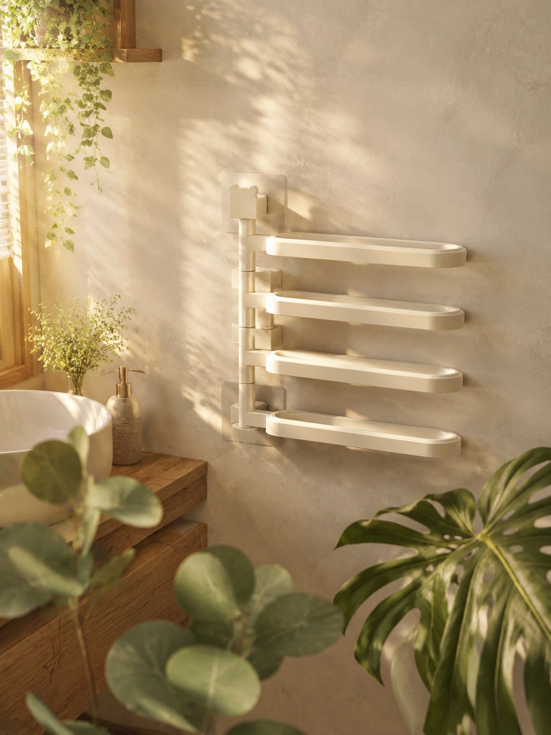Close-up of towel rack rotation mechanism