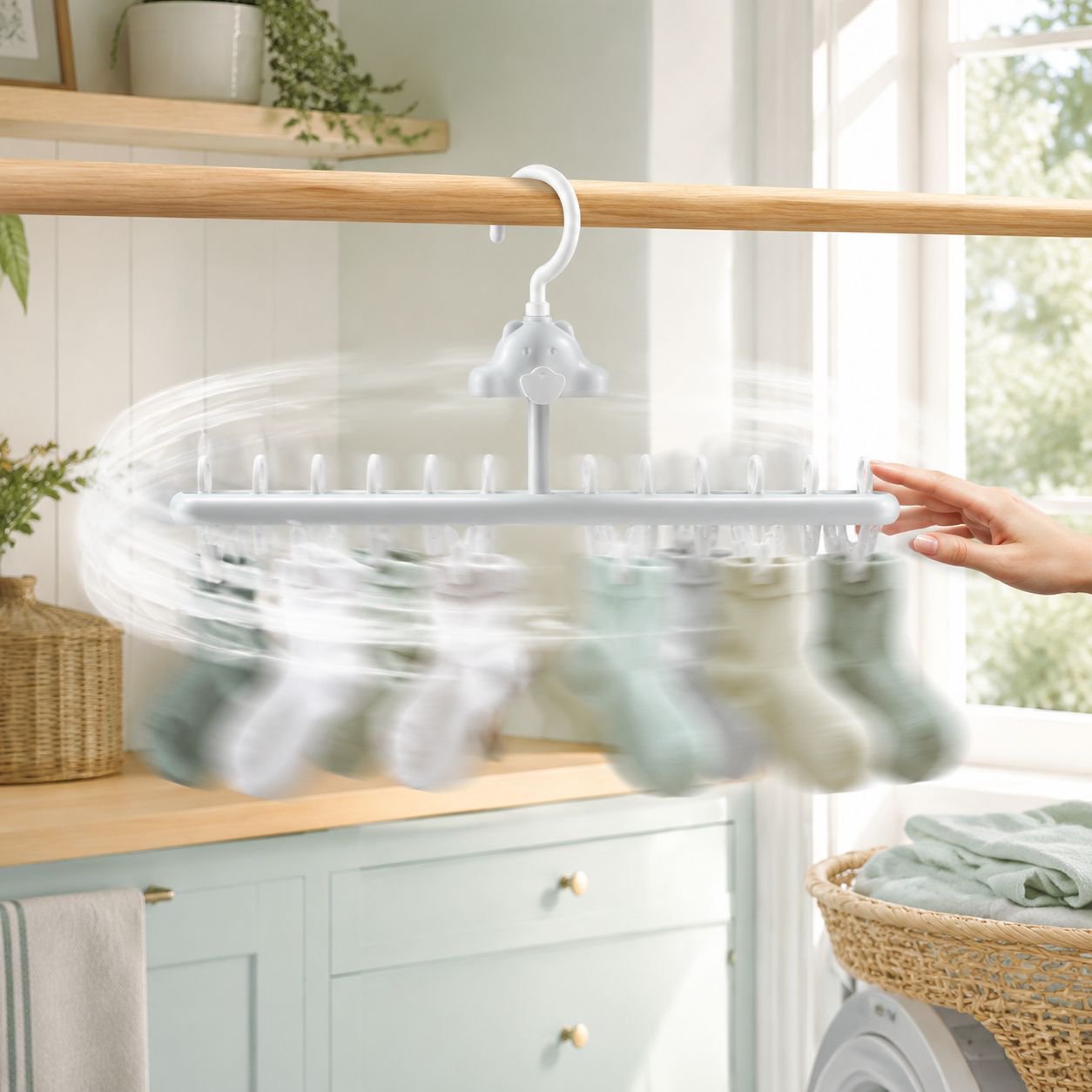 Organized socks dried with multifunctional clamps