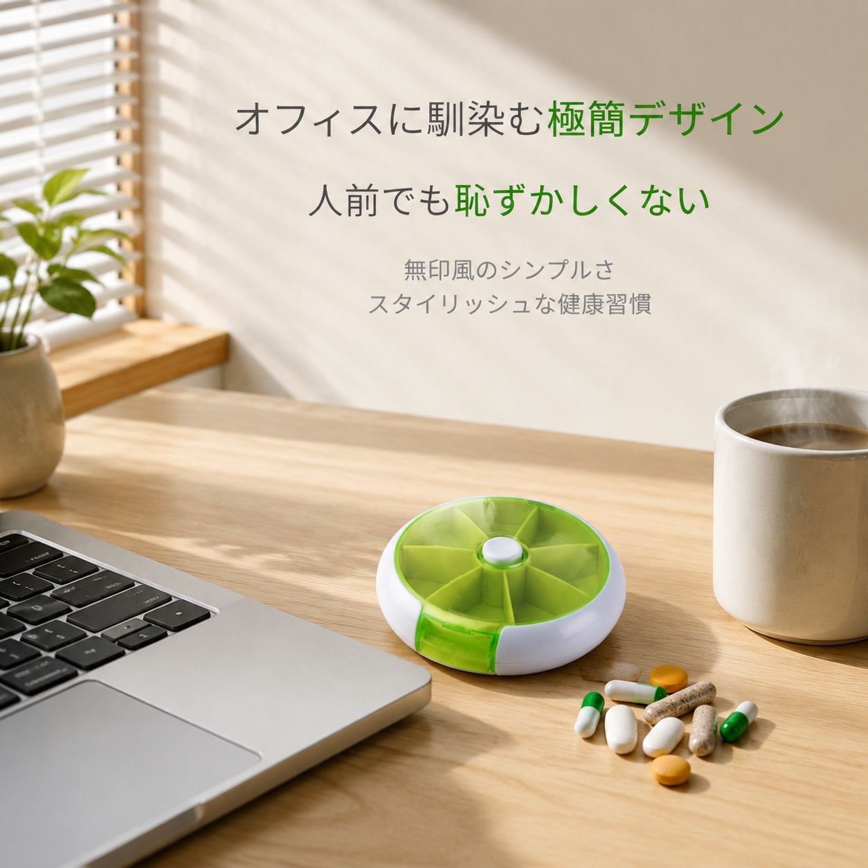 7日分回転式ピルケース、携帯型仕切り付き薬収納ボックス