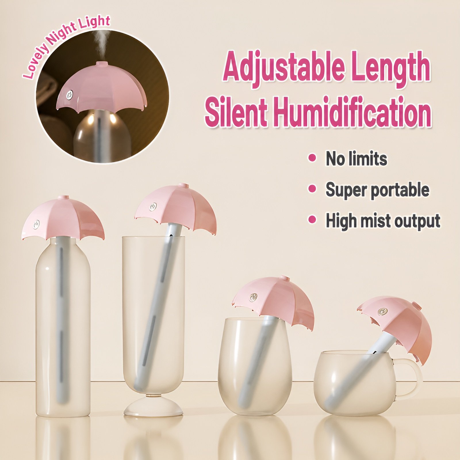 JMU Desktop Humidifier, USB Rechargeable Wireless Portable Mini Humidifier, Ultrasonic Atomizing, Um