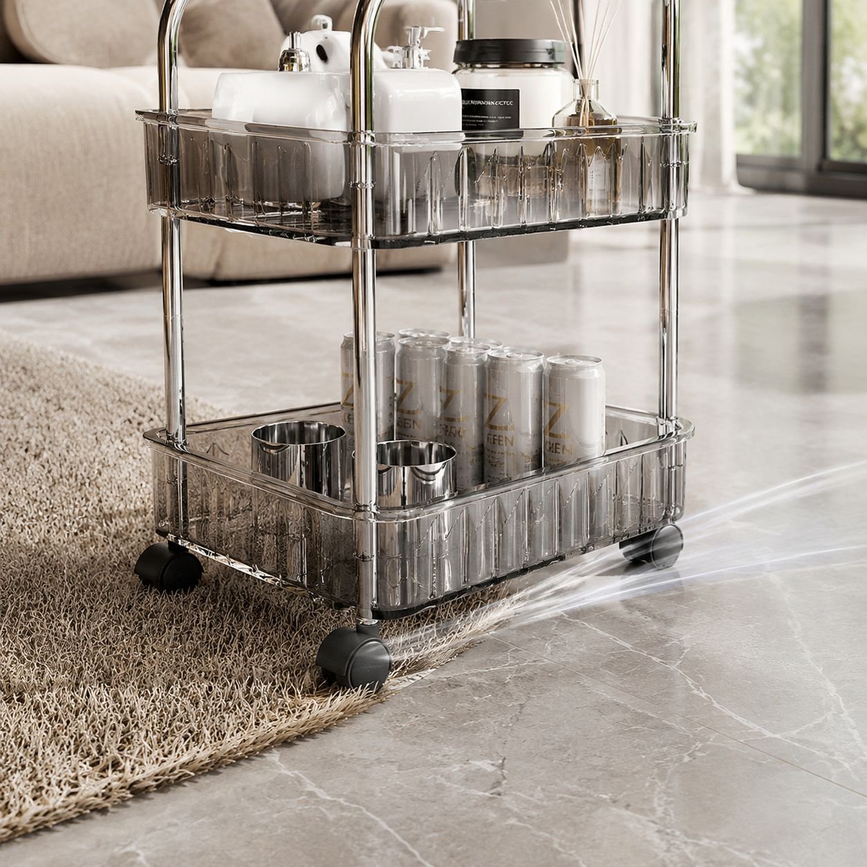 Rolling organizer shelf for kitchen floor