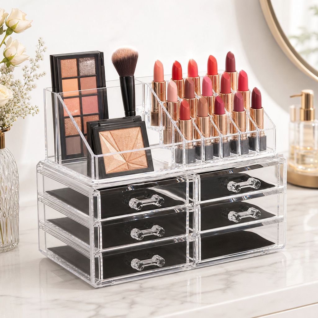 Portable makeup organizer for travel and home use