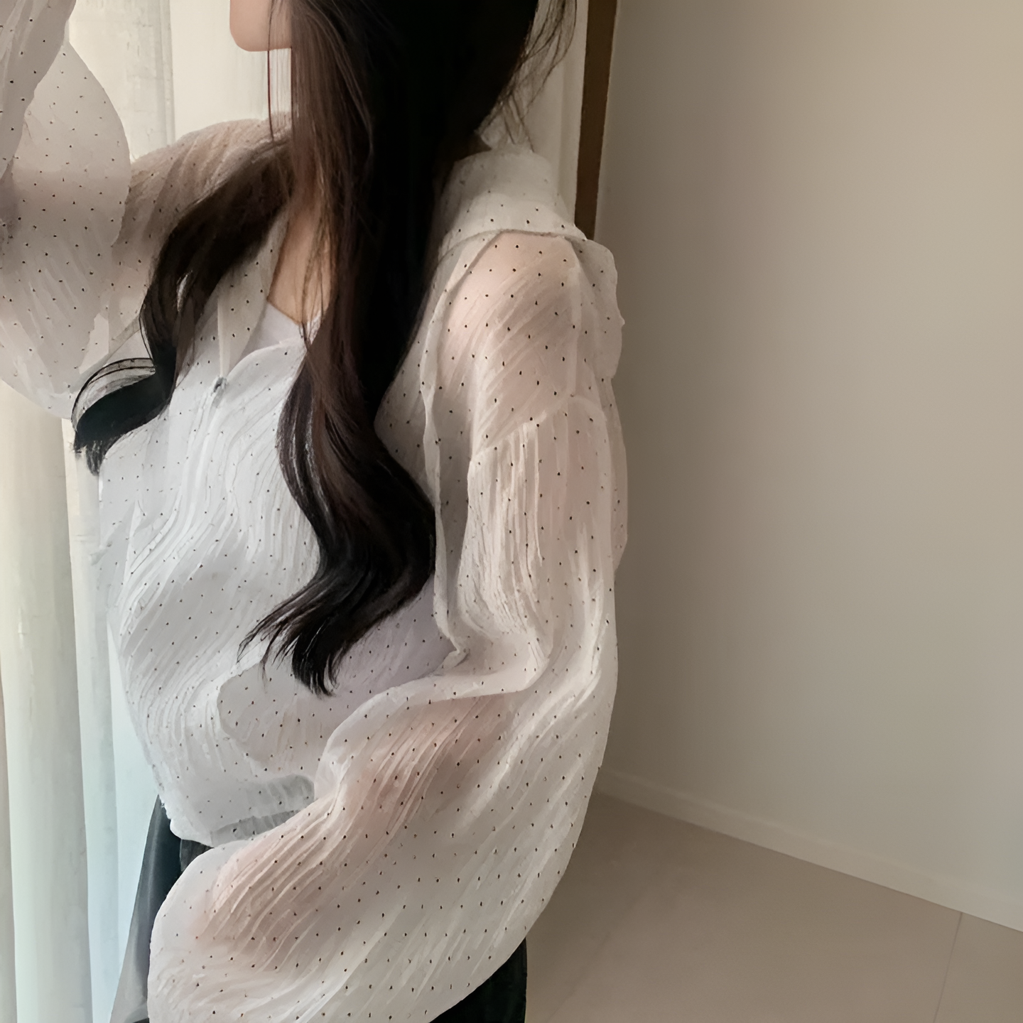 韓国風水玉模様のフード付き日焼け防止シャツ（女性用）