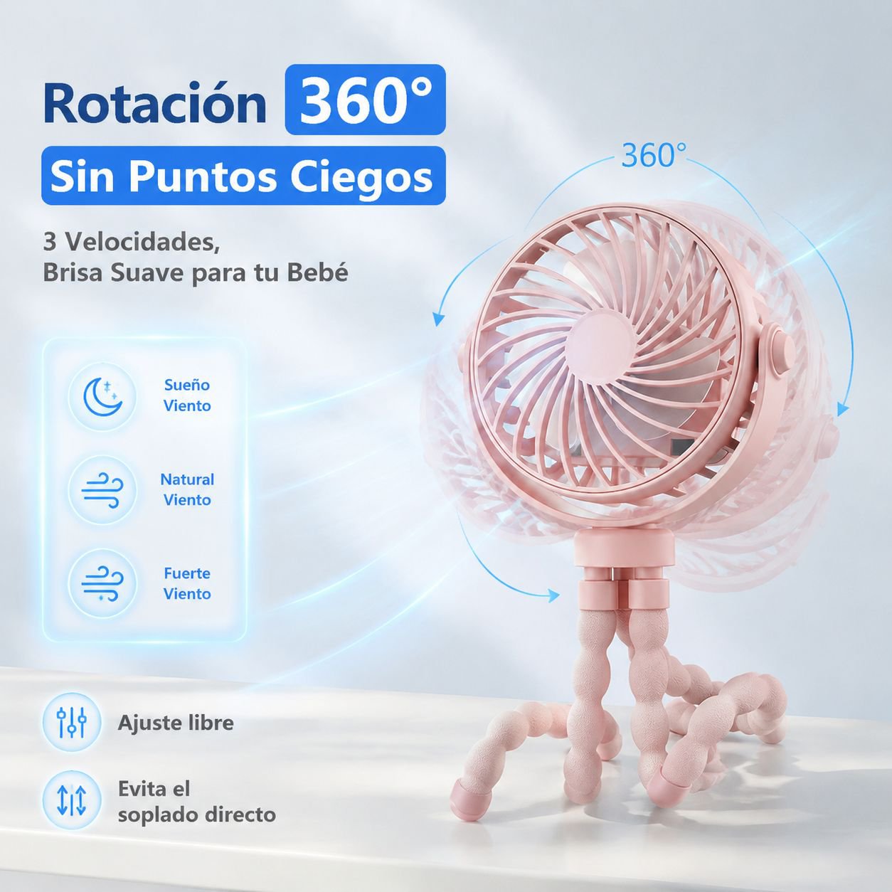 Ventilador mini multifuncional de pulpo, fácil de llevar