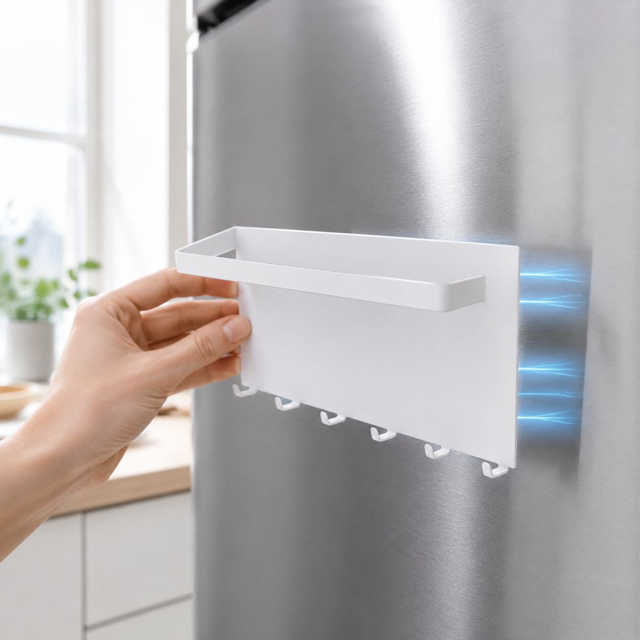 Seitlicher Halter am Kühlschrank für Küchenpapier und Frischhaltefolie