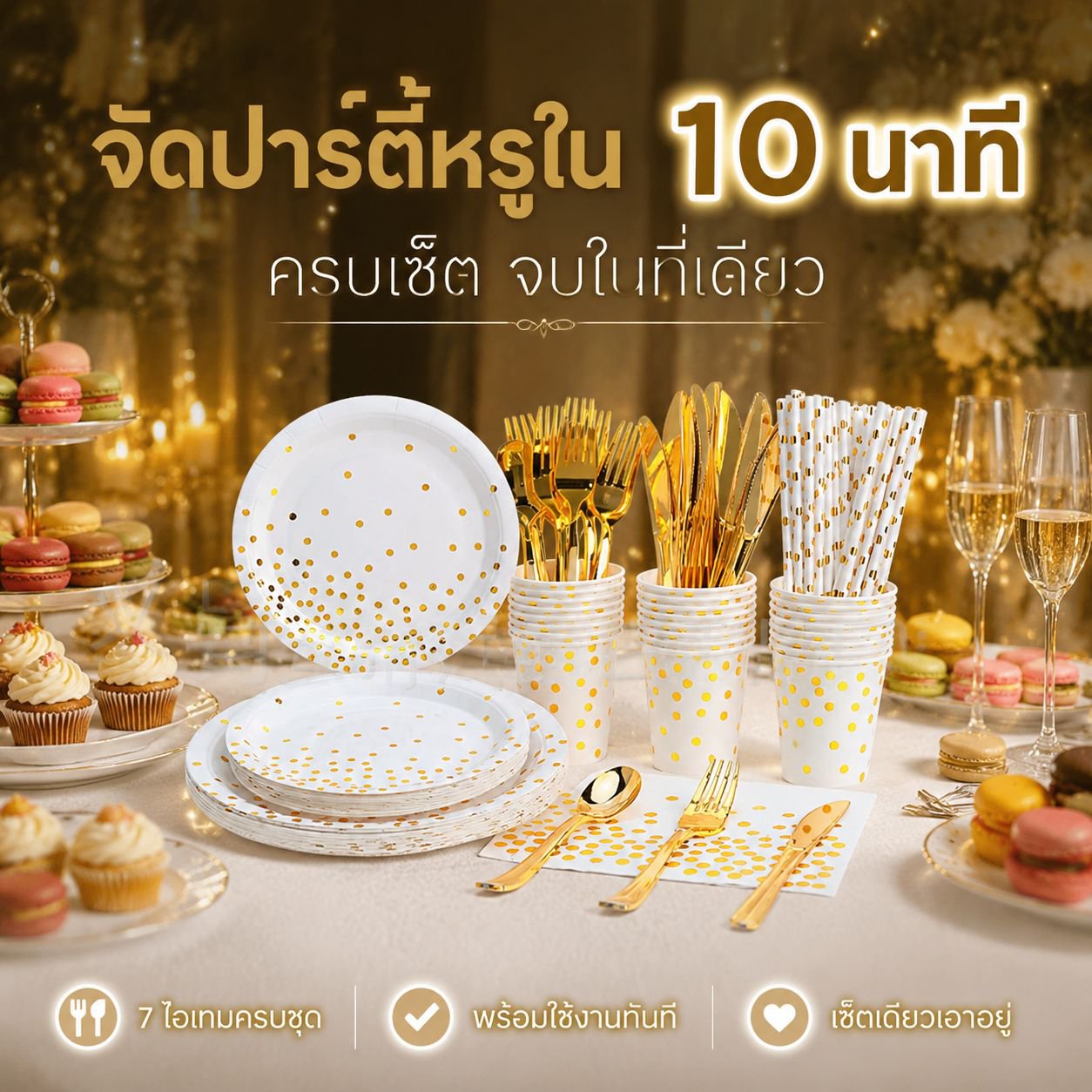 ชุดจานกระดาษฟอยล์แบบใช้แล้วทิ้งสำหรับงานเลี้ยง