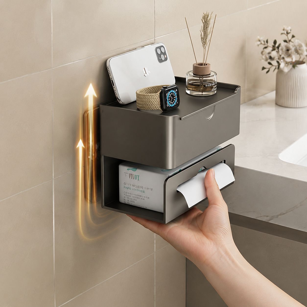 Close-up of waterproof tissue dispenser material