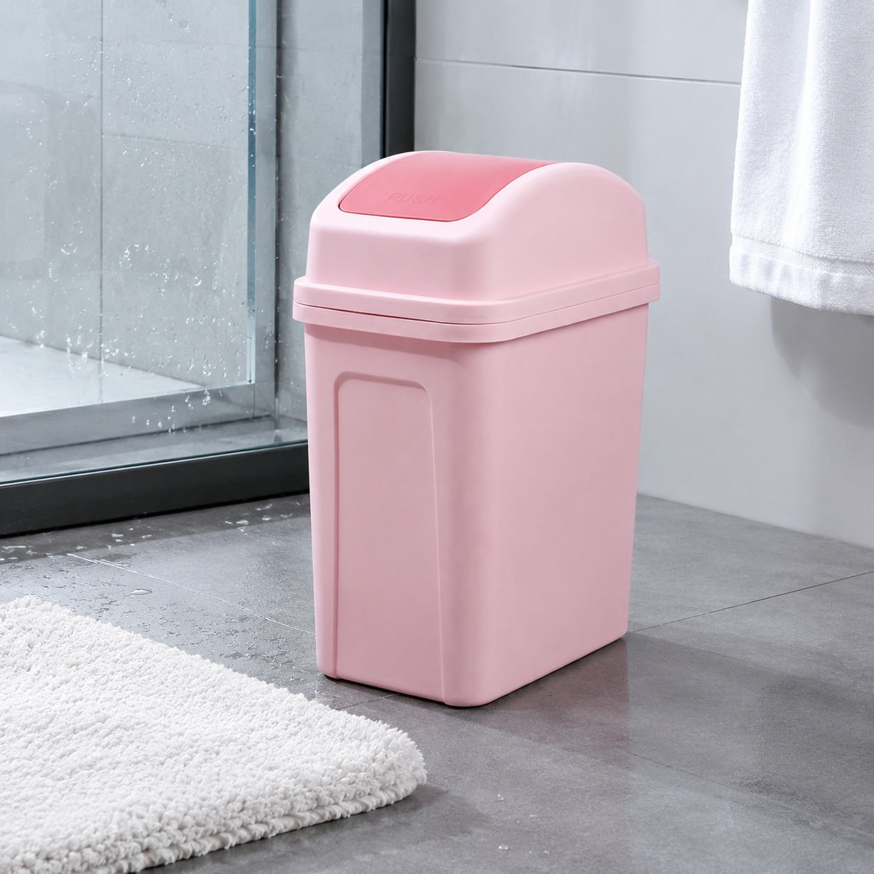 Easy to clean kitchen trash can with swing lid