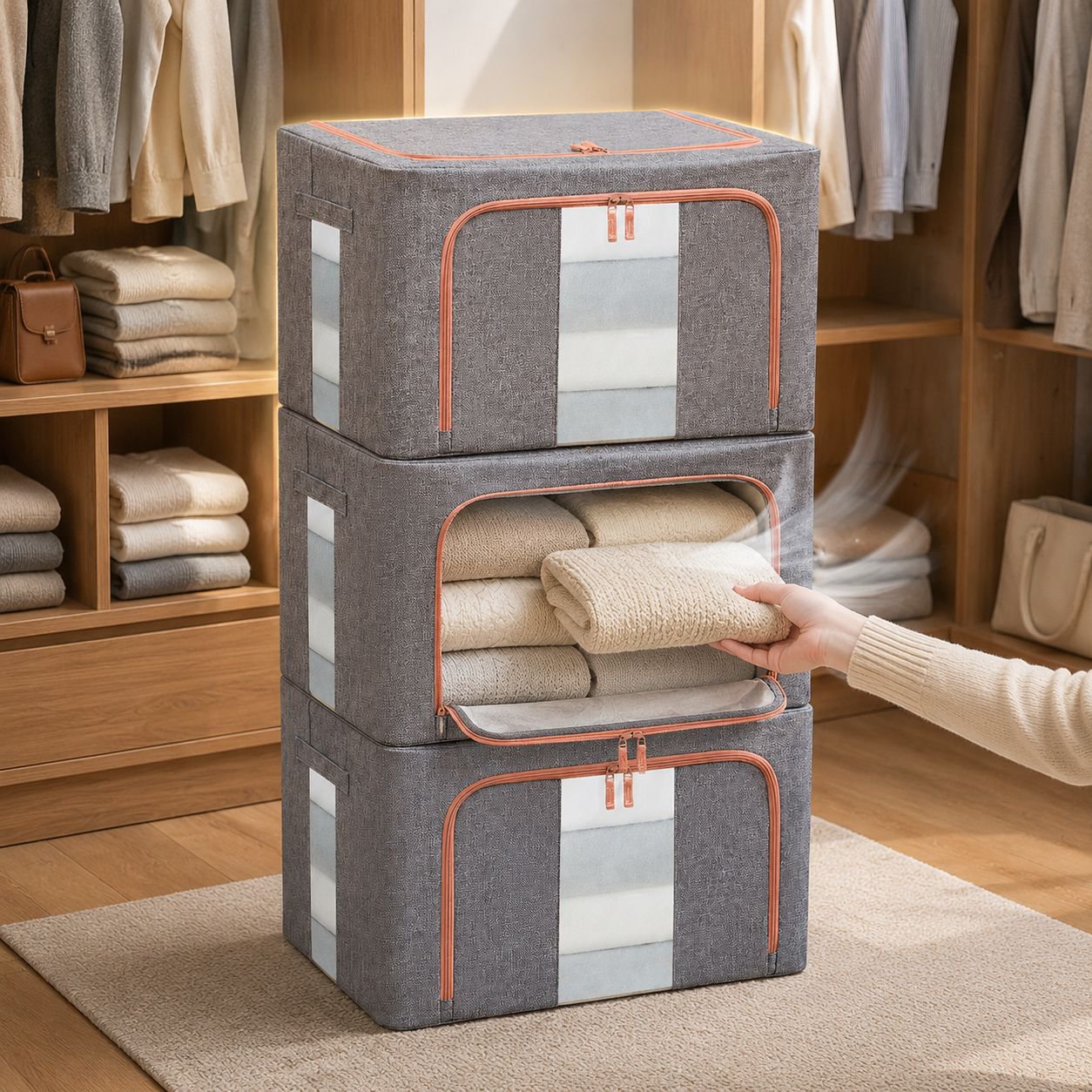 Portable large capacity foldable storage box in living room