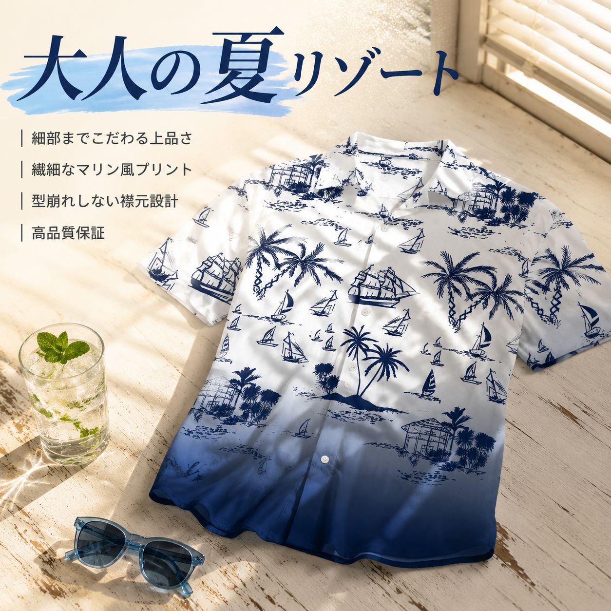 メンズ夏用通気性半袖ツーピースセット
