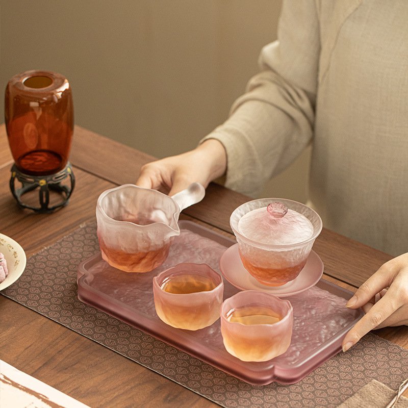 Frosted Amethyst Glass Tea Set, Five-Piece Collection
