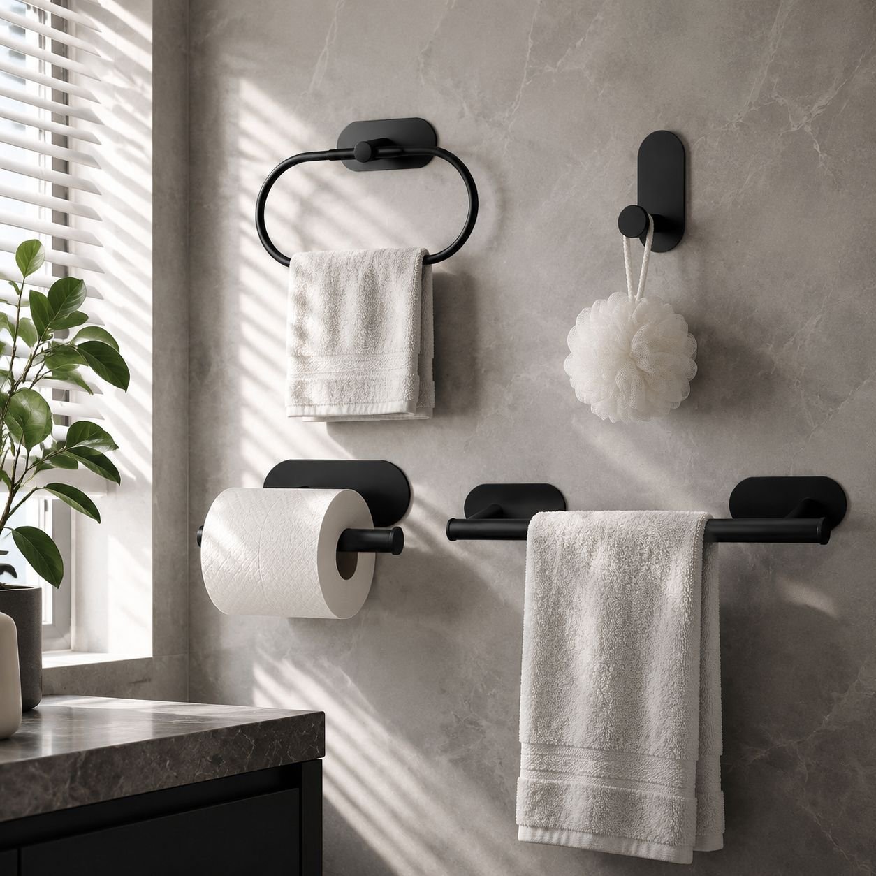Stainless steel towel bar installed in modern bathroom