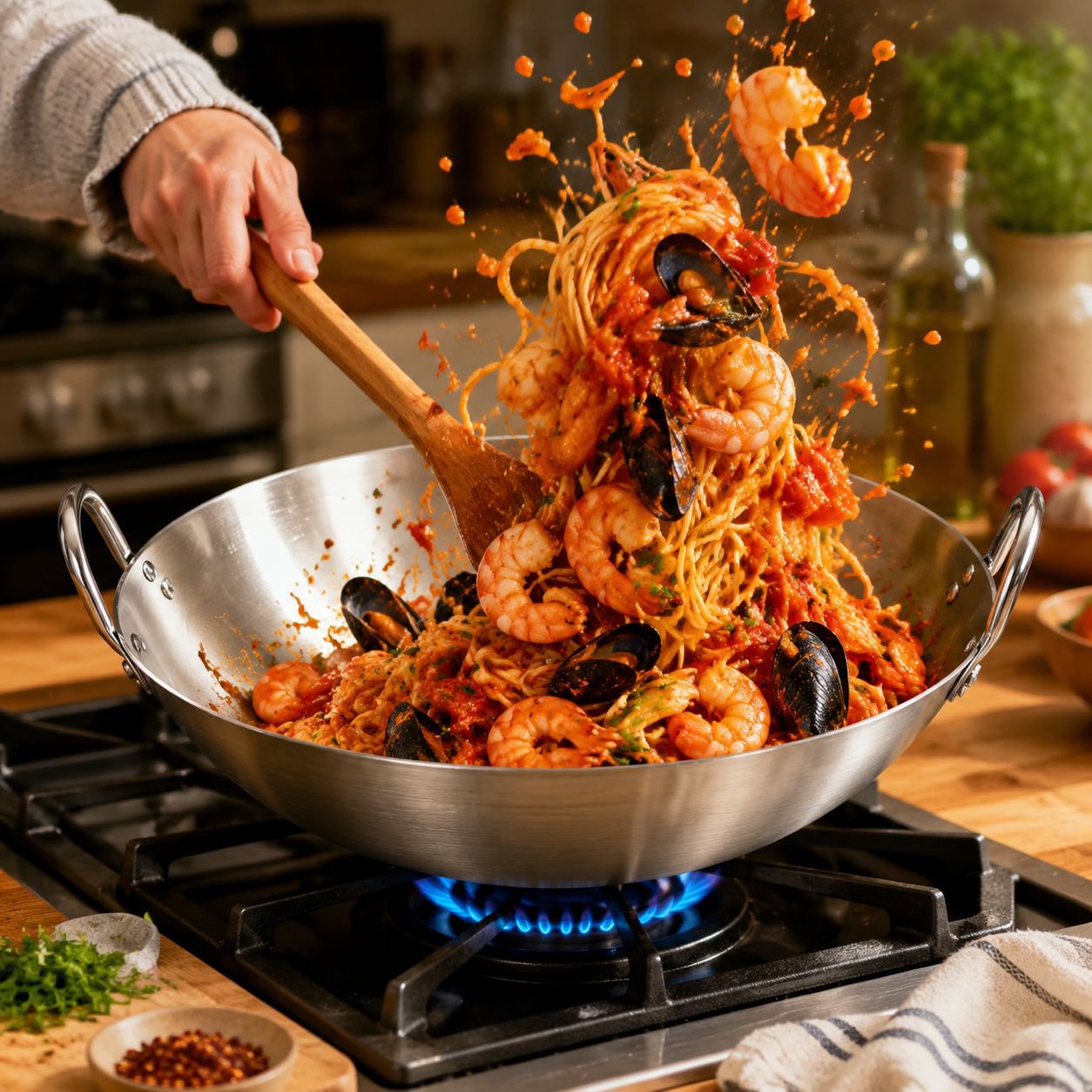 Restaurant Thick Stainless Steel Double Ear Large Frying Pan