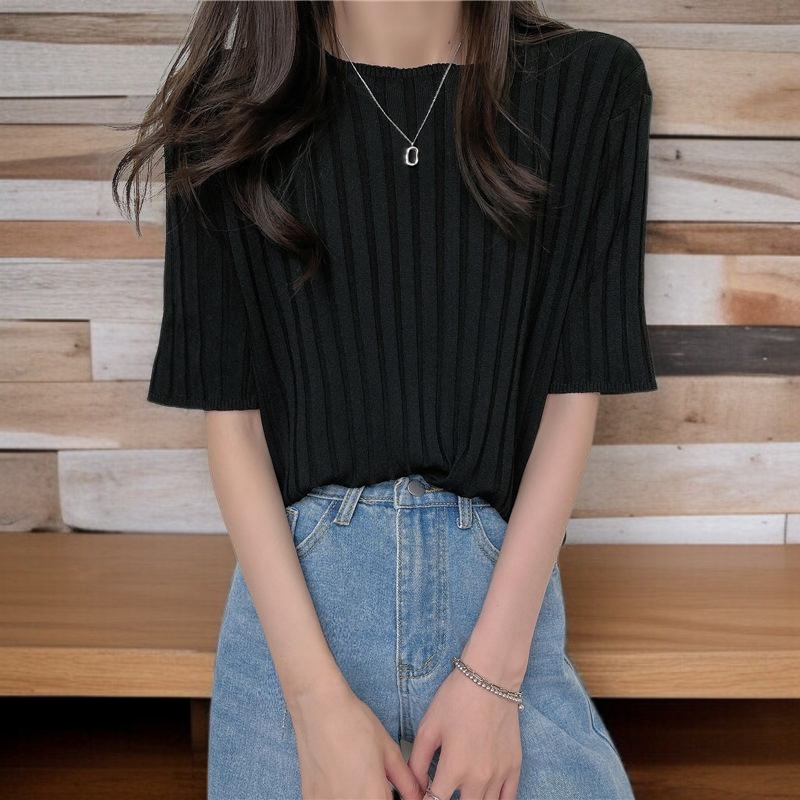 니트티 박시 반팔 상의 캐주얼 레깅스 여하  니트 반팔티