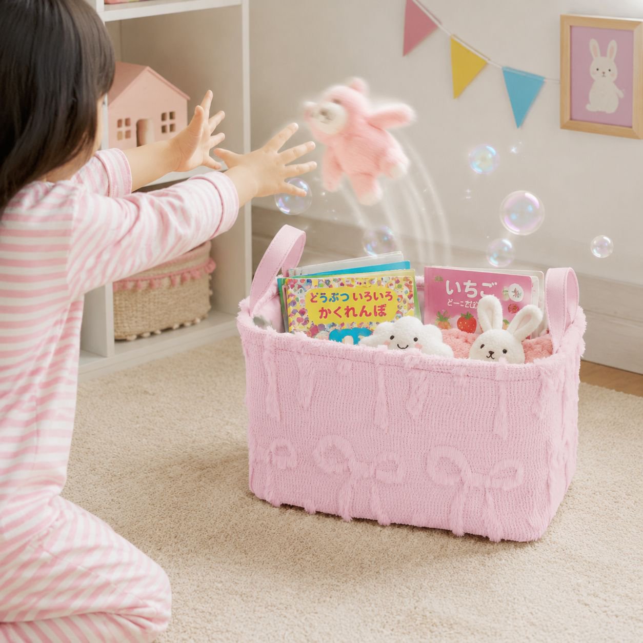 取っ手付き収納バスケット、おやつやおもちゃの収納に便利、ベルベット製収納バスケット