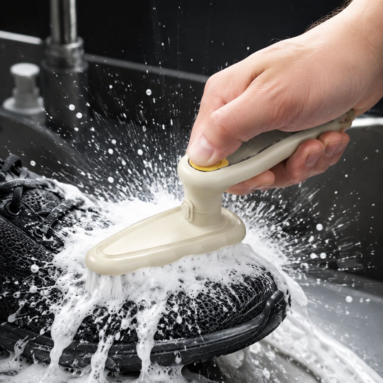 Close-up of encrypted bristles on stain remover brush