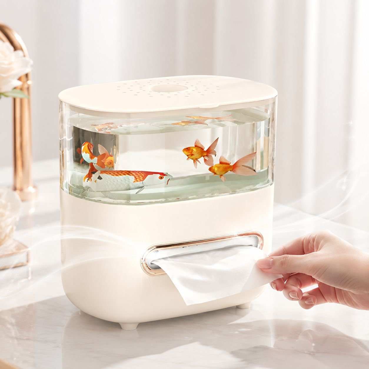 High-value, multi-functional, transparent, fish tank-style desktop tissue box with large capacity an