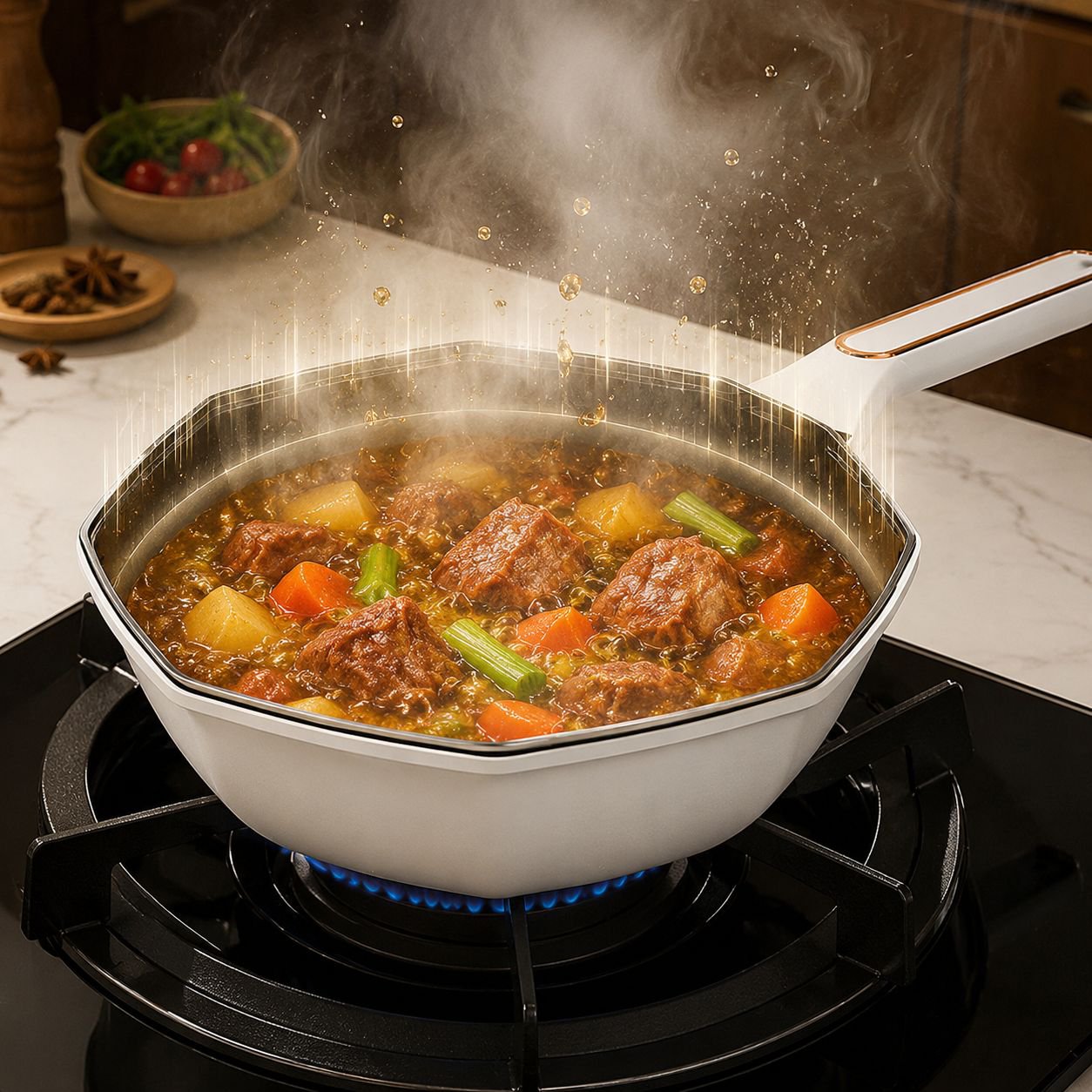 Household Wear-Resistant Spill-Proof Frying Pan with Uniform Heat Conduction