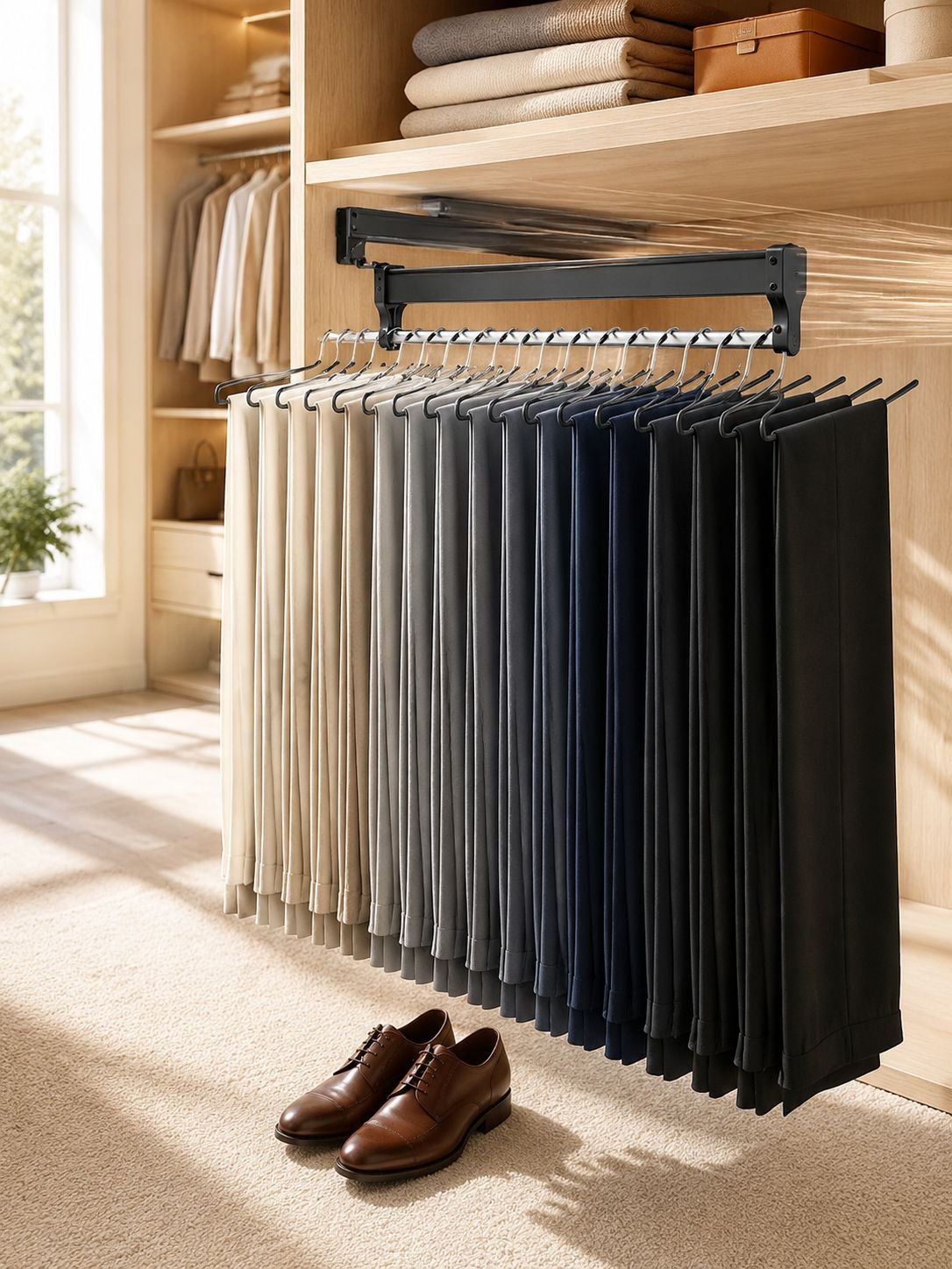 Easy installation retractable closet storage system