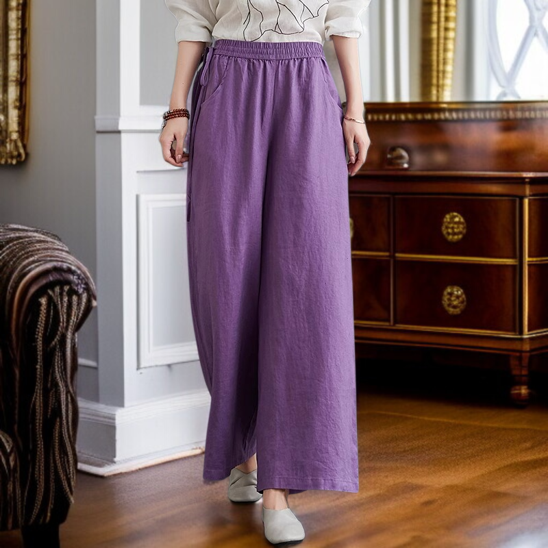 여성 하이웨스트 와이드 팬츠 전면 착용샷