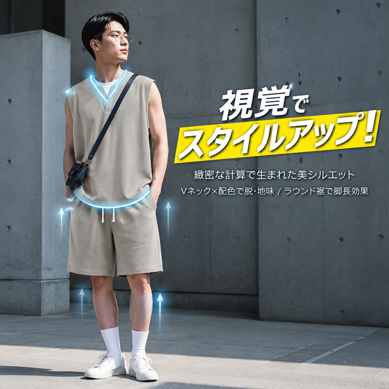 ルーズフィットスポーツスタイル夏用メンズタンクトップ＆ハーフパンツセット
