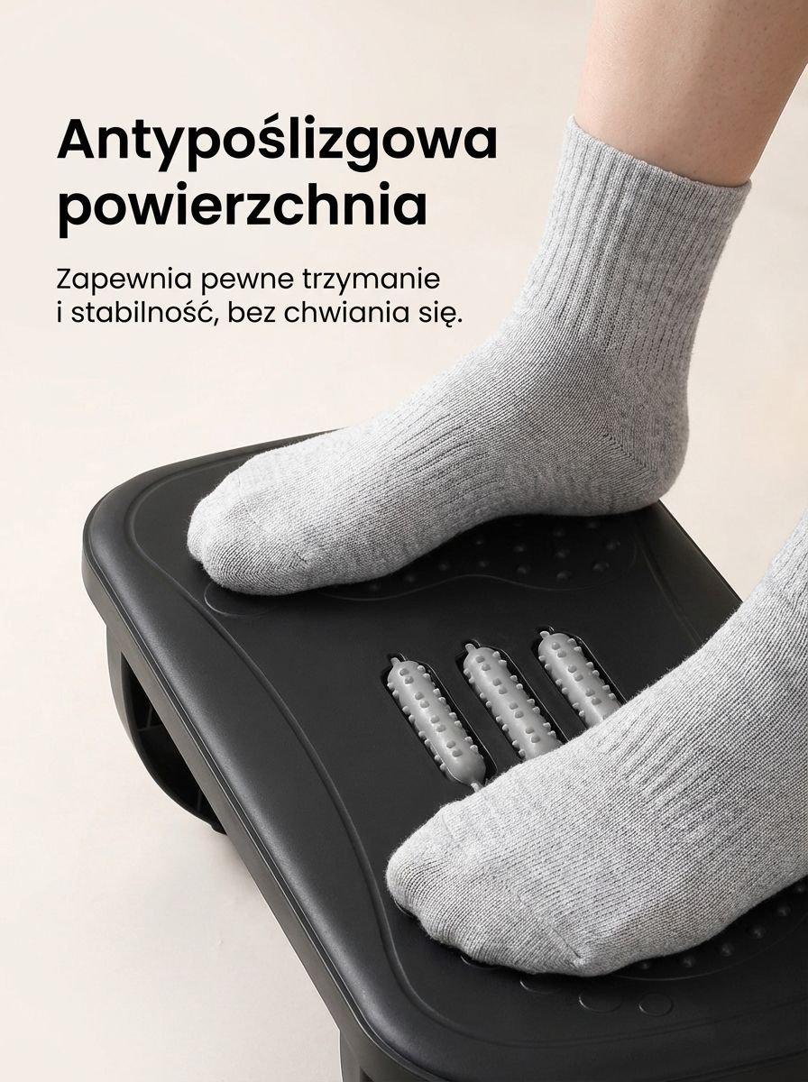 Antypoślizgowy podnóżek biurowy – widok z boku