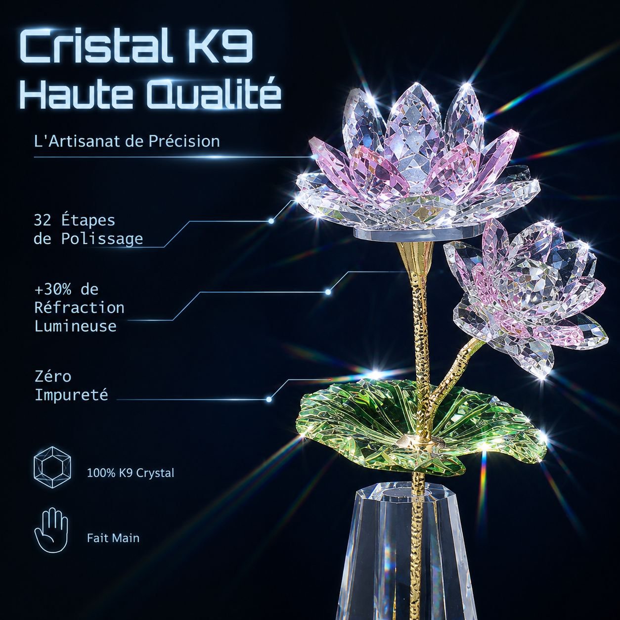 Vase ornemental lotus en cristal, fleur artificielle pour autel bouddhiste