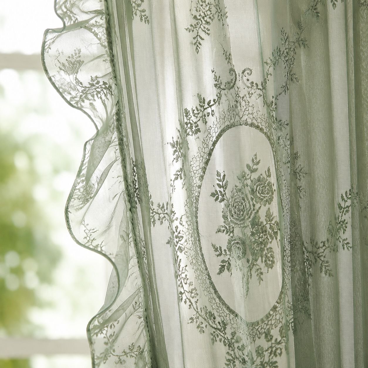 French Country Style Semi-Blackout Lace Curtains for Living Room and Bedroom