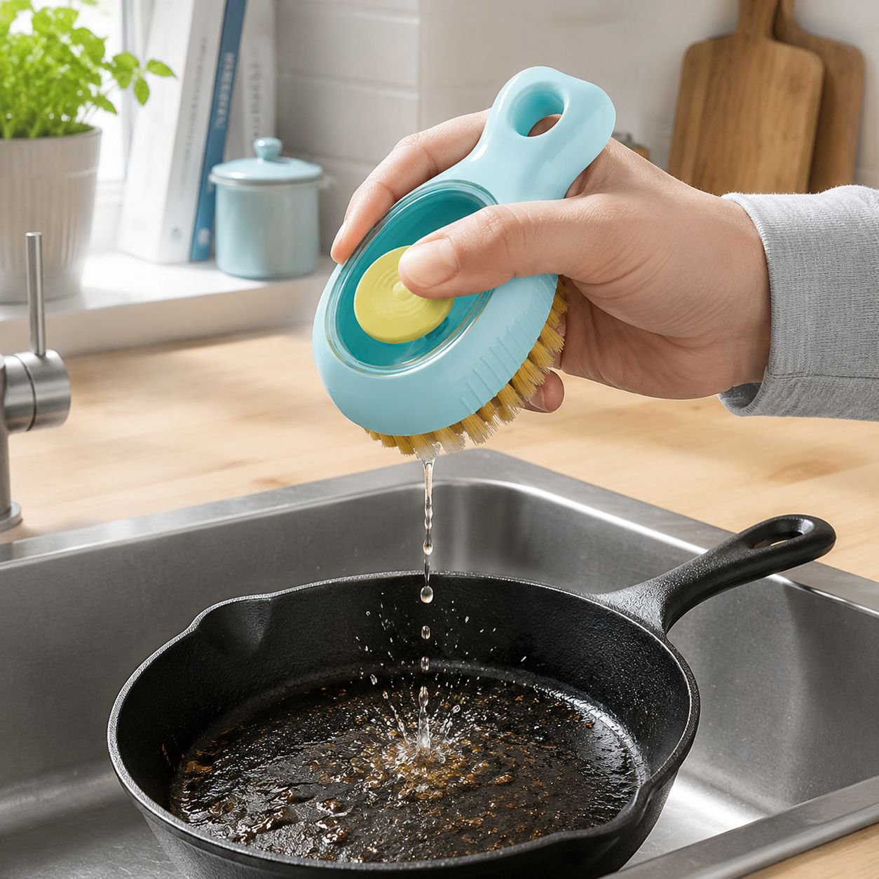 Kitchen Sink Gap Brush with Built-in Liquid Soap