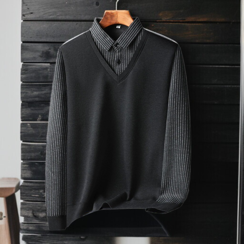 中高年男性用フェイク・ツーピース・ニットトップス正面写真