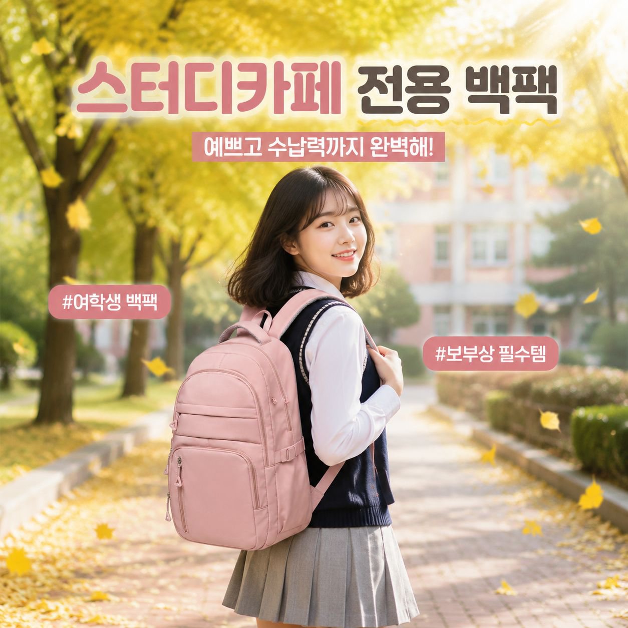 여학생용 멀티포켓 나일론 백팩 캐주얼 여행 대용량 책가방