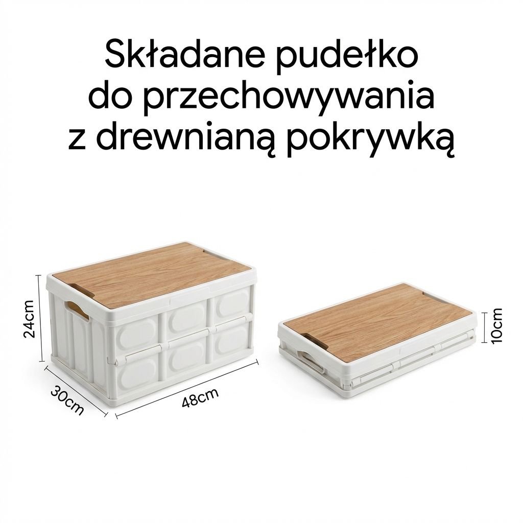 Pudełko do przechowywania składane z drewnianą pokrywą