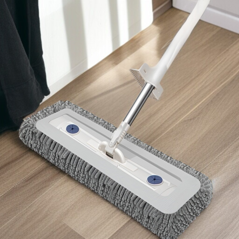 Flat mop gliding across living room floor