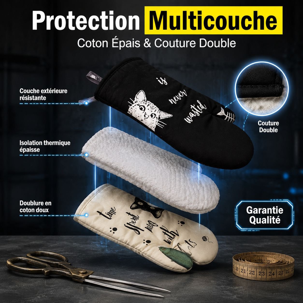 Gants de protection allongés en silicone et coton pour micro-ondes