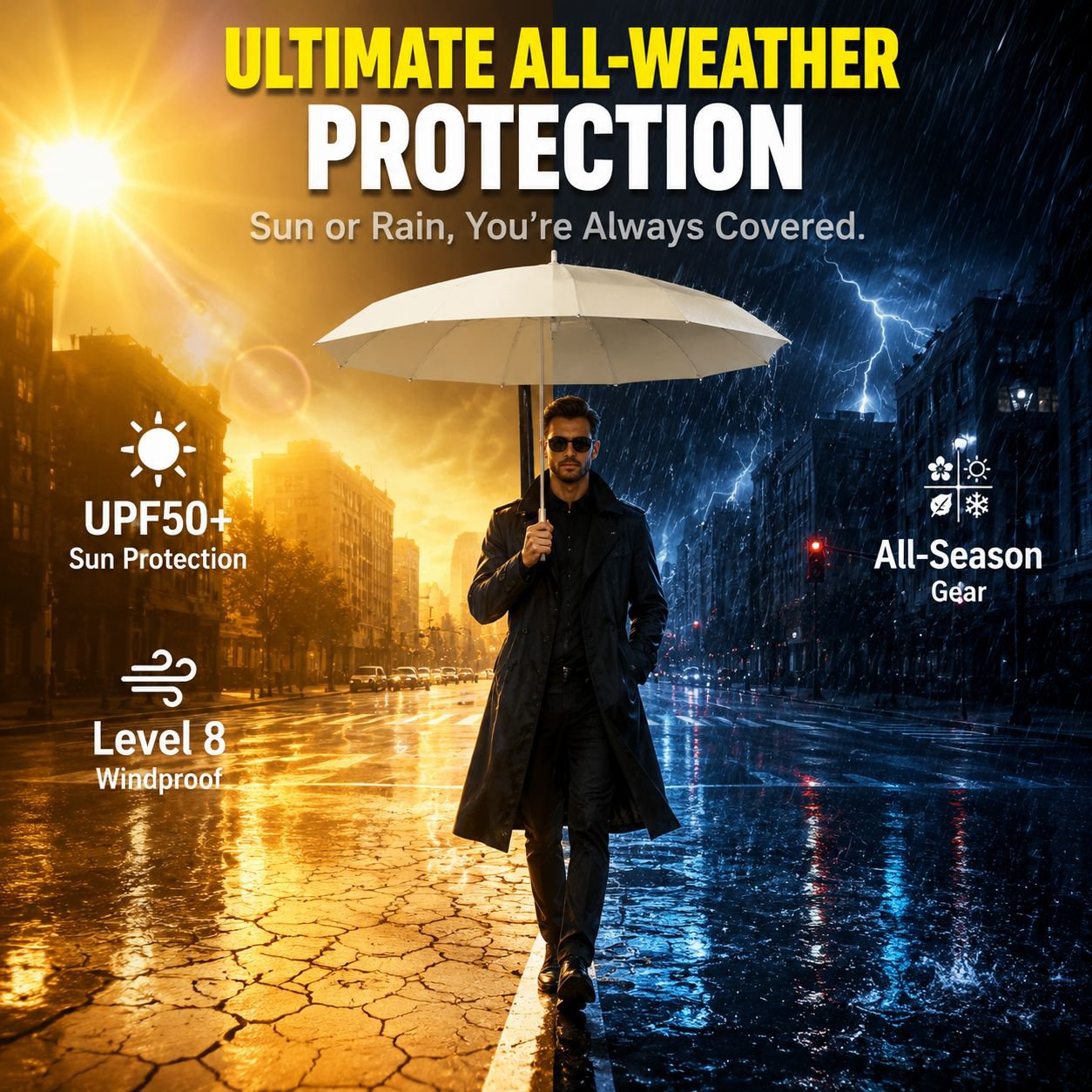 Large Double Automatic Three-Fold Umbrella, Sunshade and UV Protection