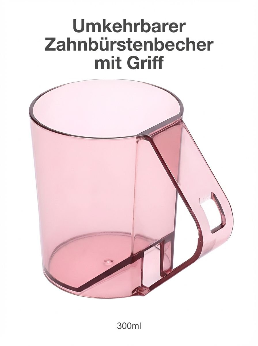 Umgedrehter Zahnbürsten- und Mundwasserbecher im Badezimmer