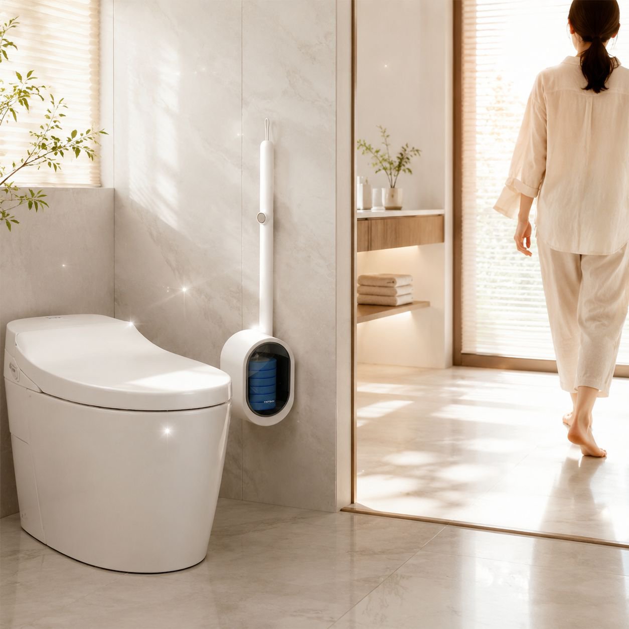 簡単取り付けの壁掛け型トイレブラシ