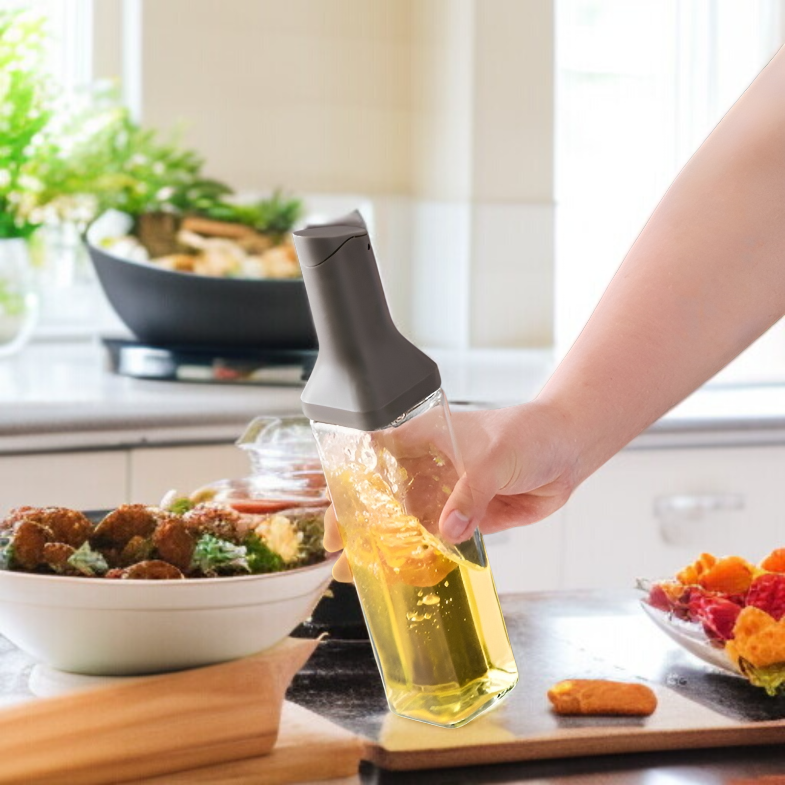 家庭用ガラス製オイルボトル 調味料入れ 醤油・酢・香油用 防漏デザイン